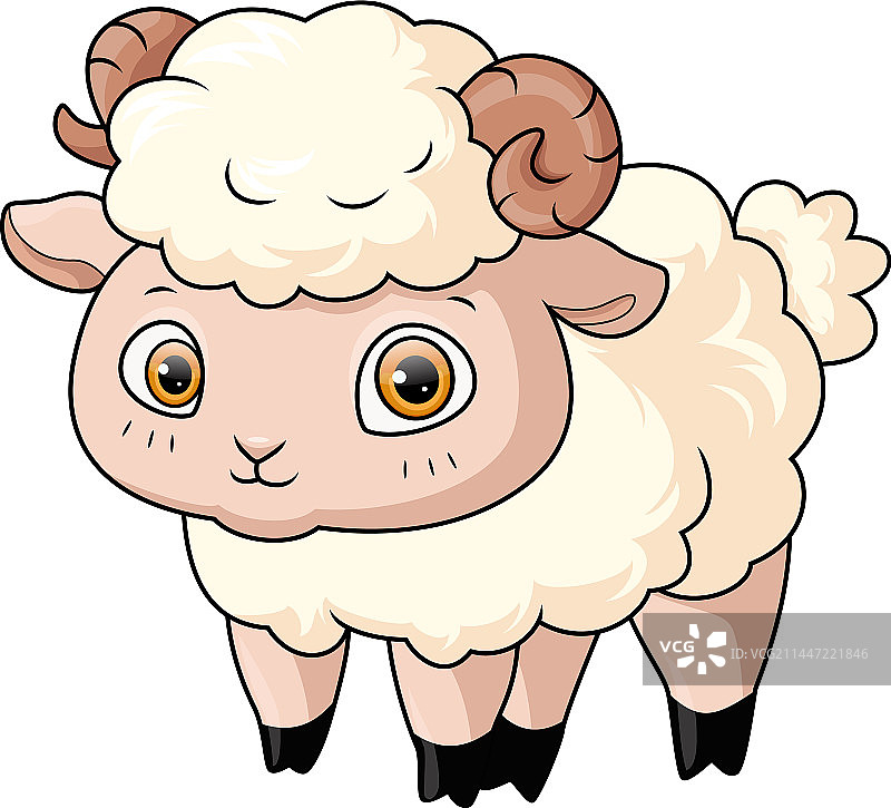 可爱的小绵羊卡通形象（隔离背景）图片素材