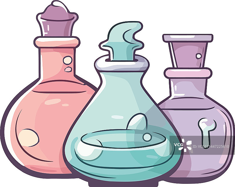 盛有蓝色液体和气泡的透明烧杯图片素材