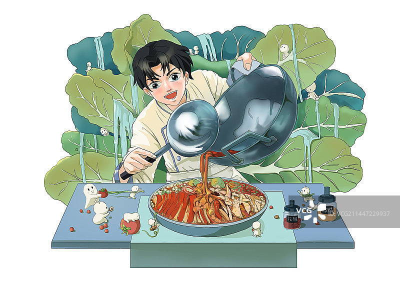 动漫男孩做饭插图图片素材
