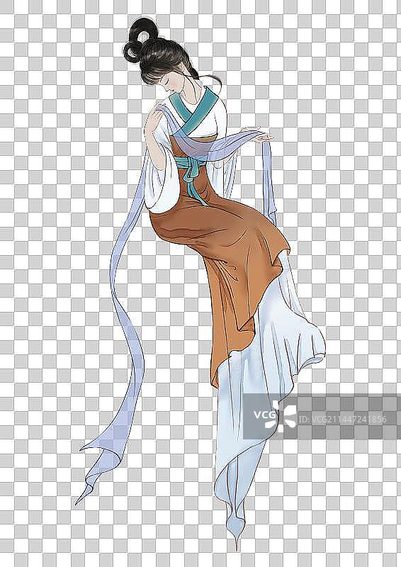 古风坐姿少女元素图片素材