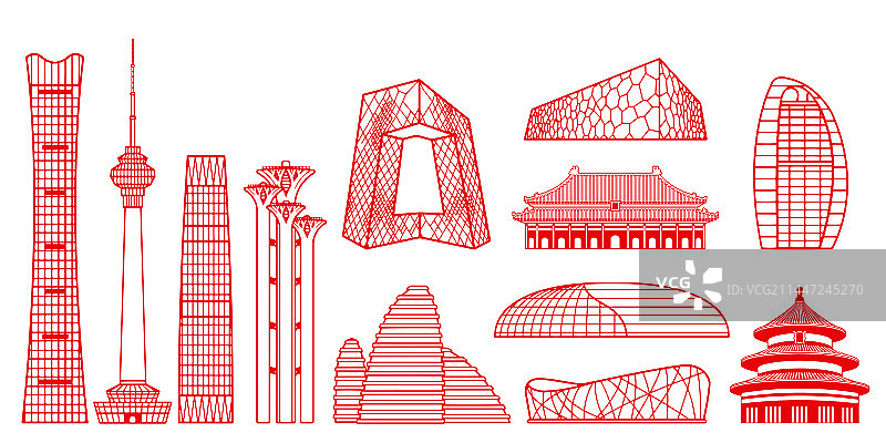 剪纸风格北京城市建筑插画图片素材