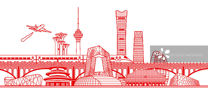 剪纸风格北京城市建筑插画图片素材