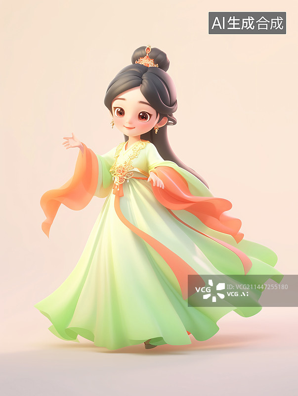 【AI数字艺术】喜欢跳舞的汉服女孩3D卡通人物图片素材