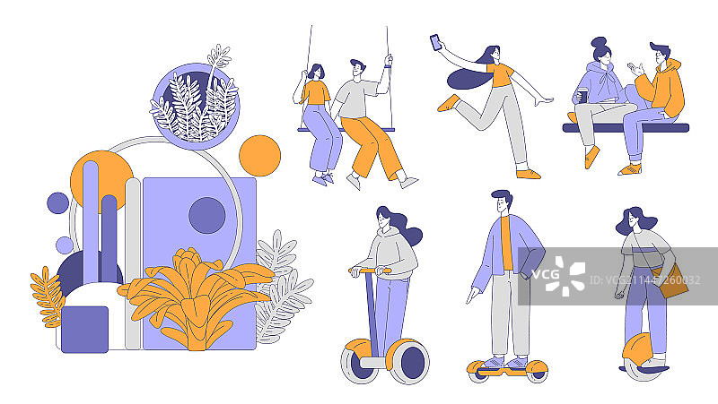 人物角色在公园享受户外散步图片素材