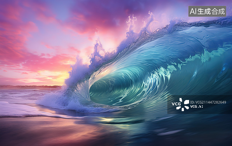 【AI数字艺术】日落时海景映衬着戏剧性的天空图片素材
