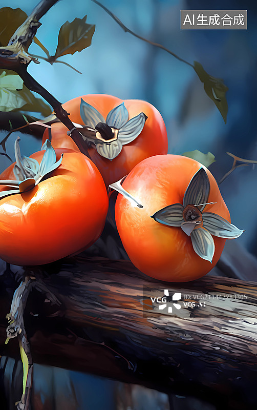 【AI数字艺术】秋天特写柿子插画场景图片素材