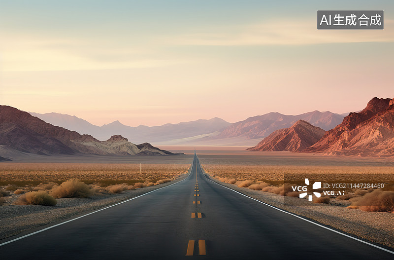 【AI数字艺术】沙漠中的公路图片素材