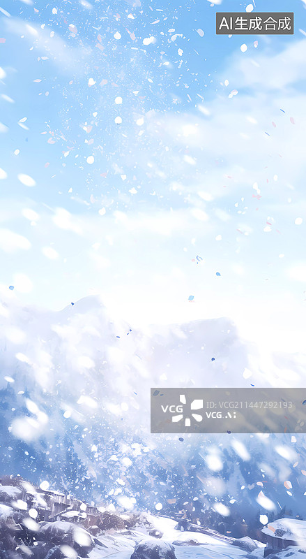 【AI数字艺术】冬天下雪山插画图片素材