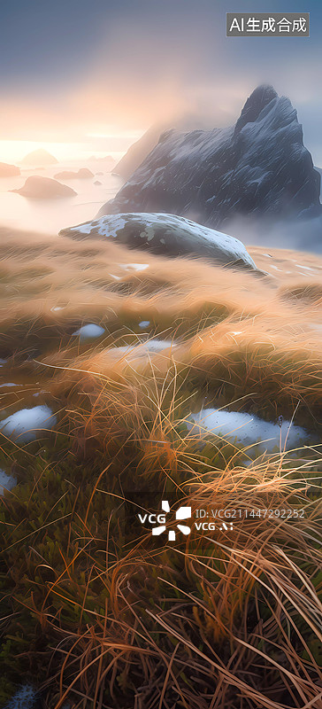 【AI数字艺术】冬季景观有山和雪场景图片素材