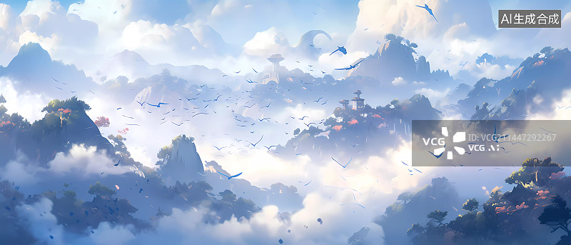 【AI数字艺术】冬季景观有山和雪场景图片素材