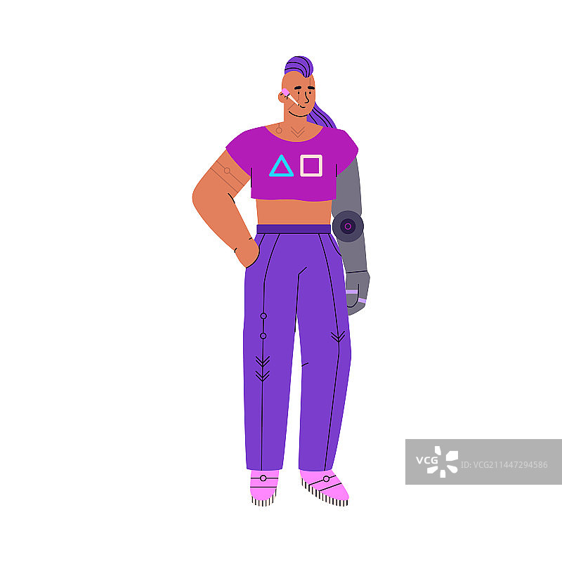 穿着考究的赛博朋克男性角色扁平风格图片素材