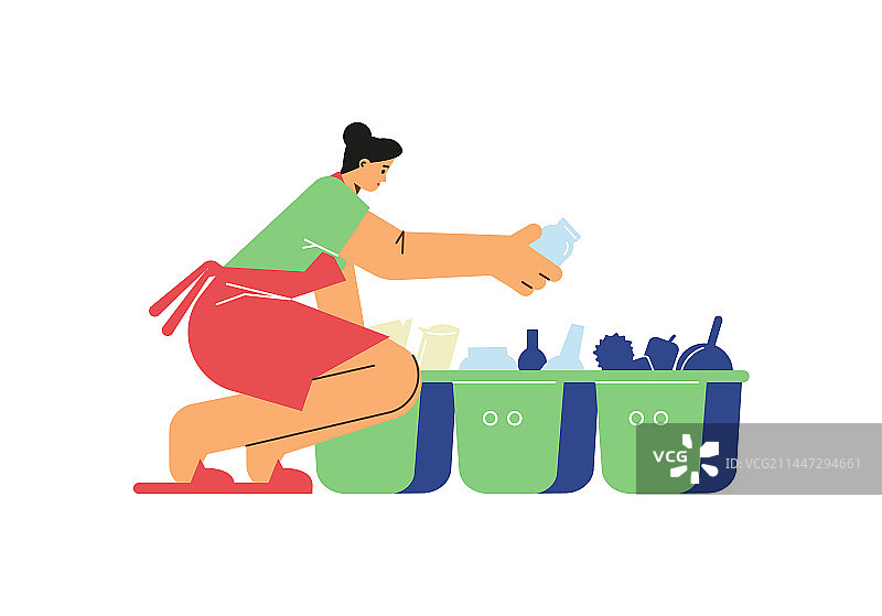 女人分类垃圾扁平风格图片素材