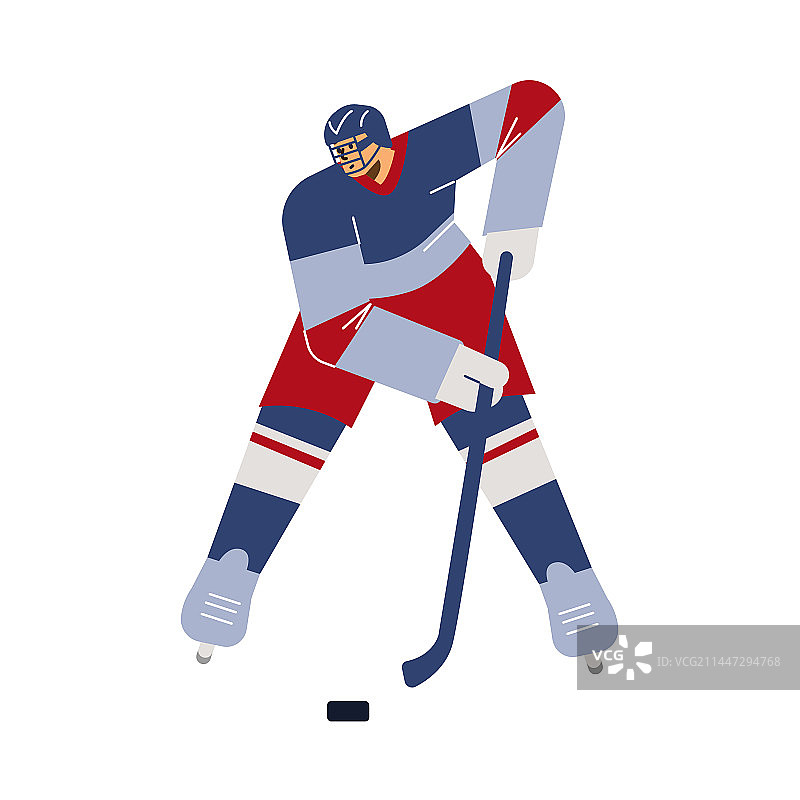 身穿头盔和专用制服的男子在打冰球图片素材