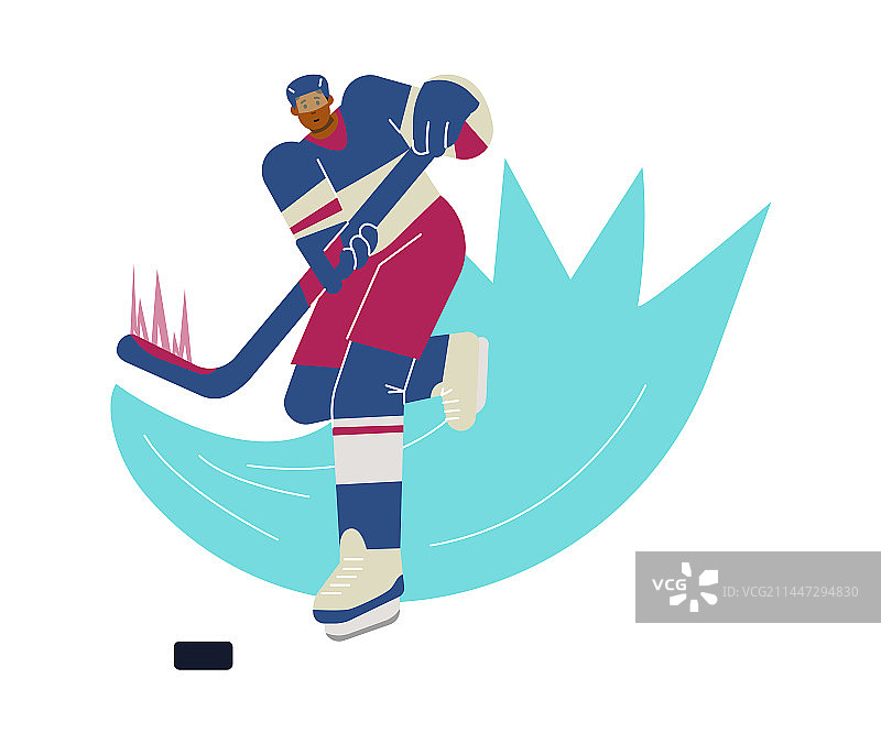 脚踩溜冰鞋手持冰球杆奔跑的年轻男人图片素材