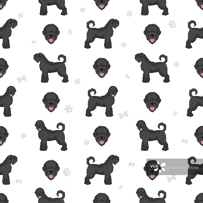 不同的黑色俄罗斯梗犬无缝图案图片素材