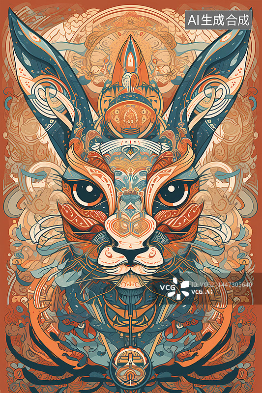 【AI数字艺术】国潮风装饰画-十二生肖兔图片素材