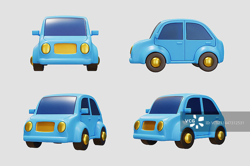 可爱多角度蓝色玩具车模型素材集合图片素材