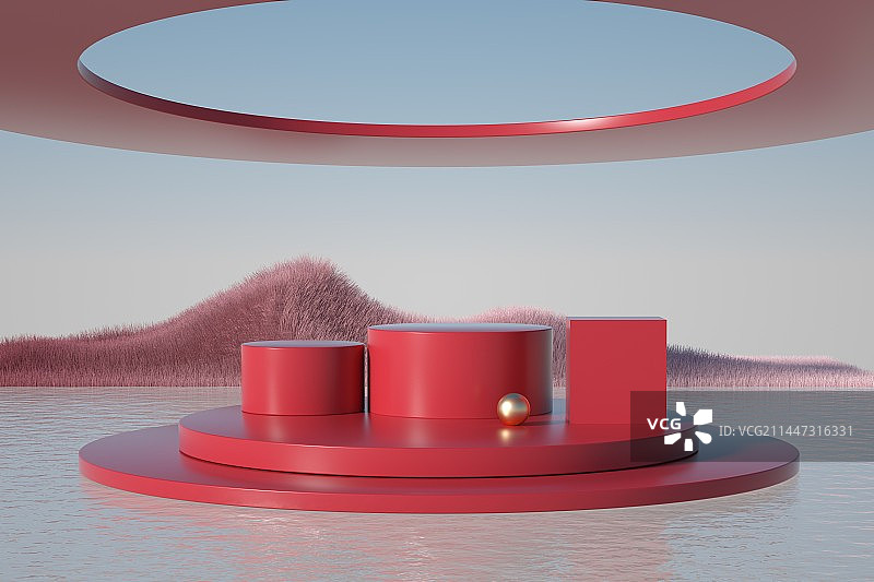 三维渲染红色喜庆展台背景图片素材