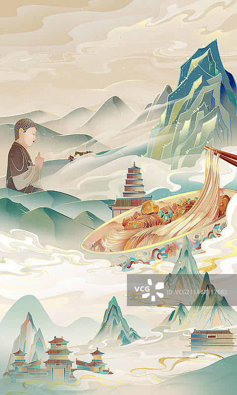 国潮自然风景插画图片素材