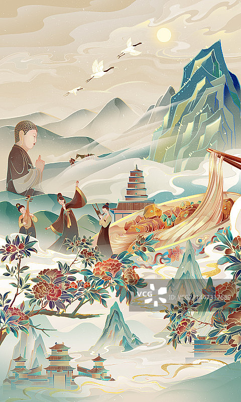 国潮自然风景插画图片素材