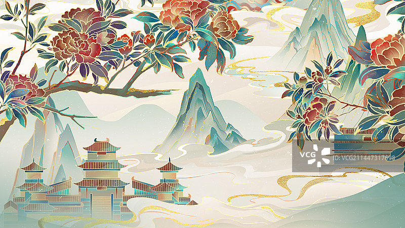 国潮自然风景插画图片素材