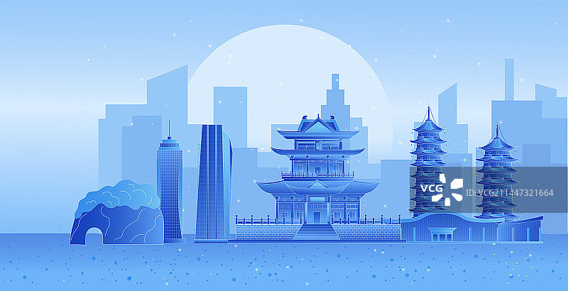 桂林科技未来企业地标旅游矢量中秋插画建筑群图片素材