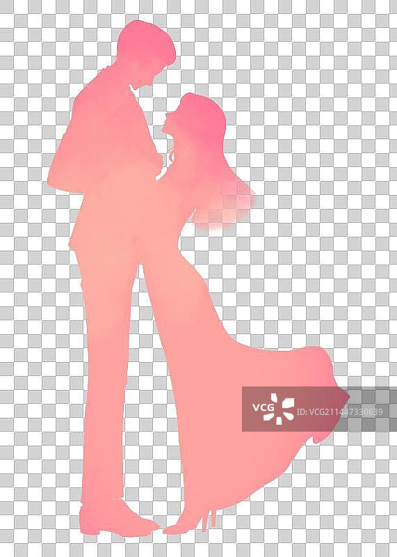 粉色水彩肌理情侣剪影插画元素图片素材