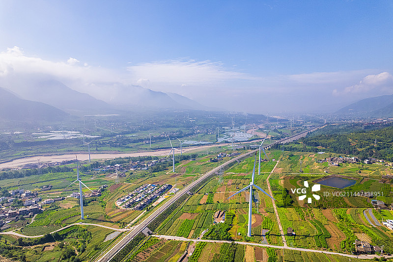 凉山州西昌市德昌县风力发电场白昼晴天航拍图片素材
