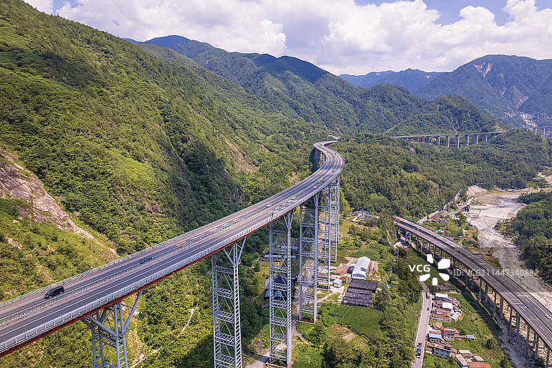 京昆高速雅西高速段，双螺旋结构干海子特大桥航拍图片素材