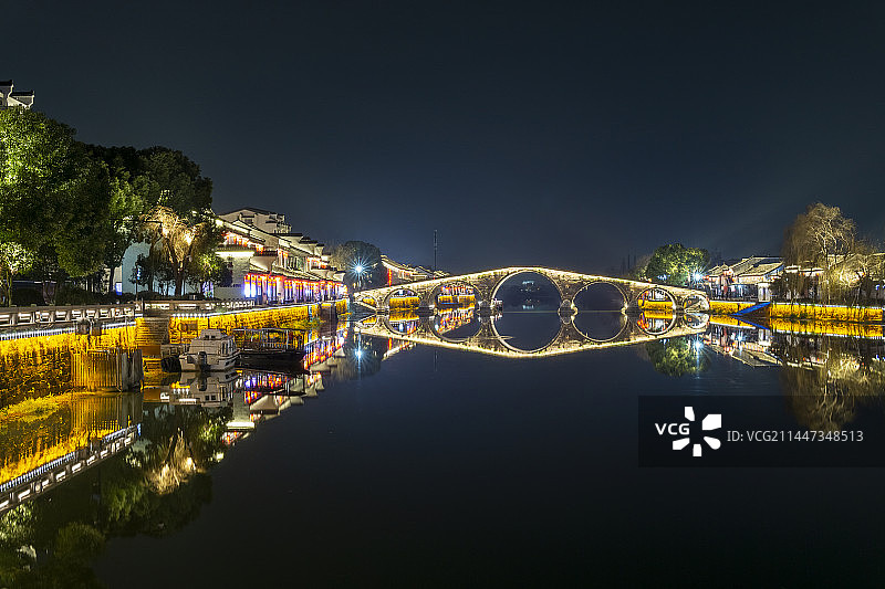 杭州塘栖古镇夜景图片素材