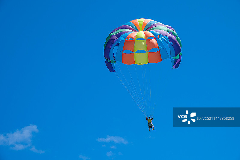 蓝天下五彩斑斓的滑翔伞图片素材