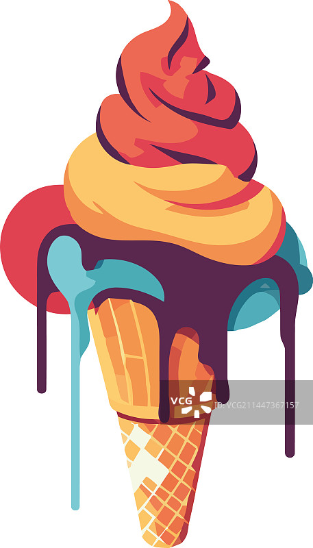 融化奶油的甜冰淇淋蛋筒图片素材