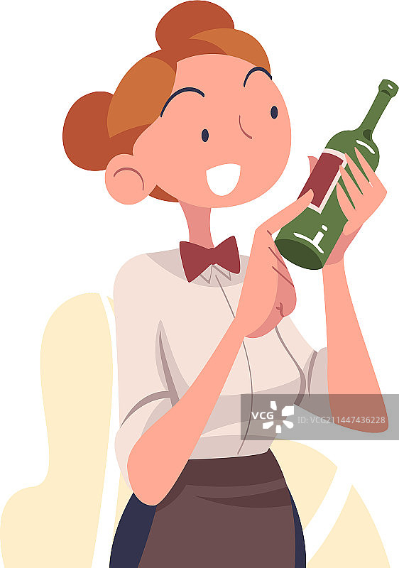 微笑的女侍酒师穿着围裙倒酒图片素材