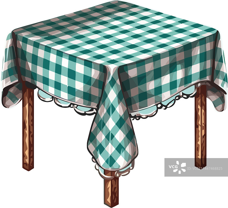 乡村木桌上的格子图案桌布图片素材