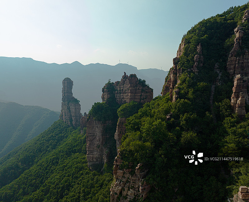 太行山嶂石岩地貌 九女峰航拍图片素材
