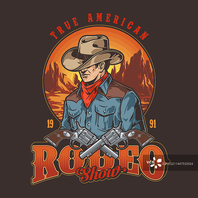 牛仔竞技表演复古风彩色宣传单图片素材