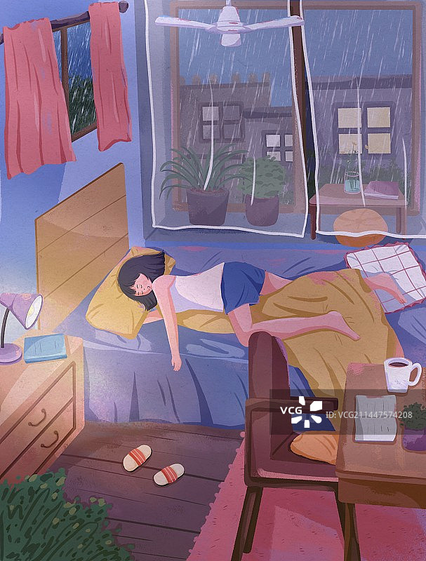下雨天夜晚插画图片素材