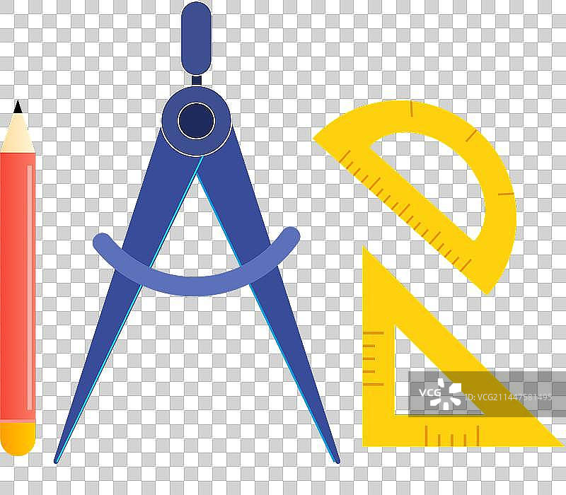文具圆规铅笔圆角尺三角尺免抠元素图片素材