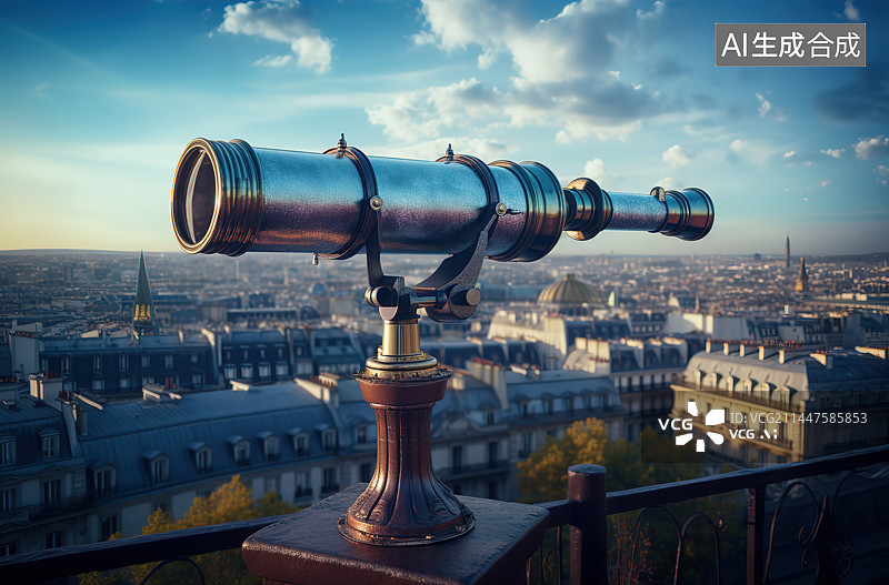 【AI数字艺术】投币望远镜对着天空的特写镜头图片素材