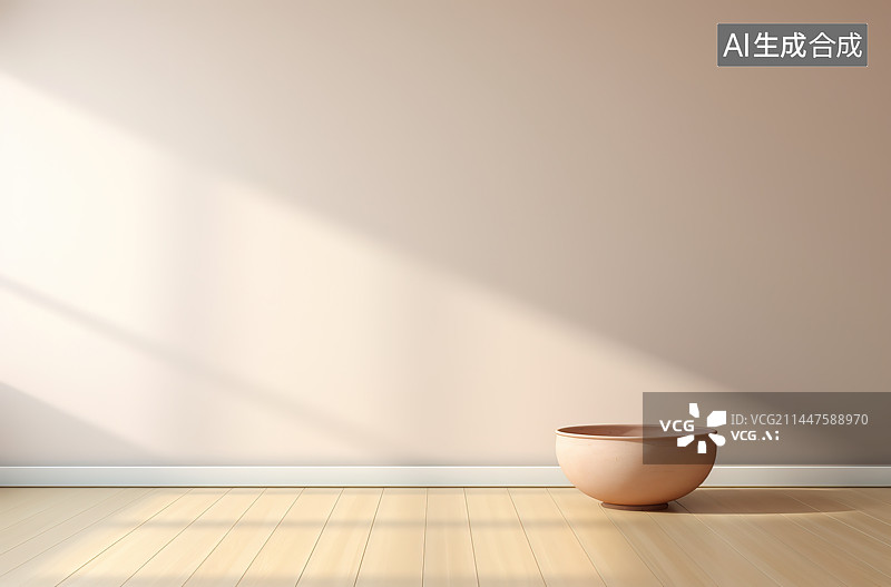 【AI数字艺术】家里靠墙的空木桌图片素材