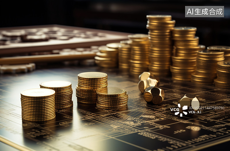 【AI数字艺术】桌上硬币特写镜头图片素材
