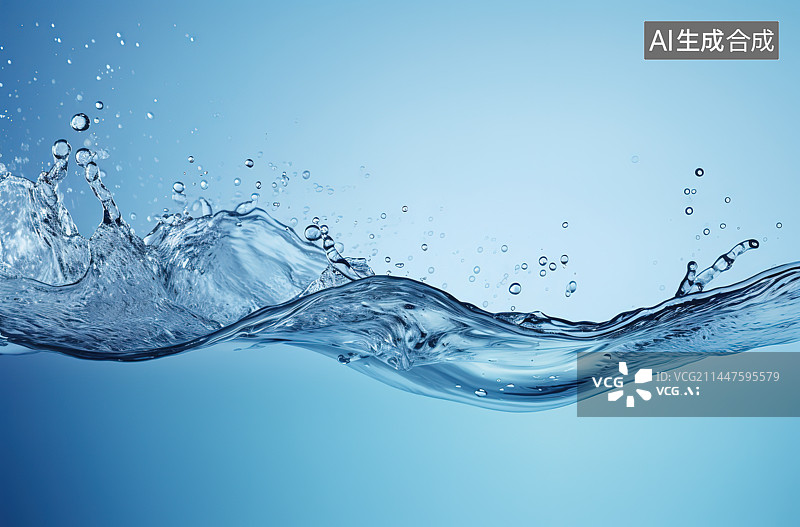 【AI数字艺术】蓝色背景下溅水的特写镜头图片素材