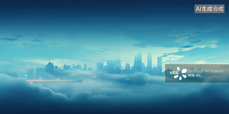 【AI数字艺术】云雾中的城市风光图片素材