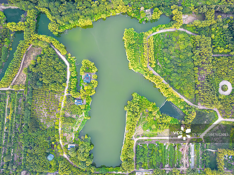 航拍蓝天公园湖面图片素材