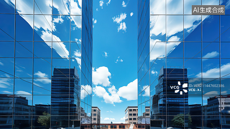 【AI数字艺术】蓝天下现代建筑的低视角图片素材