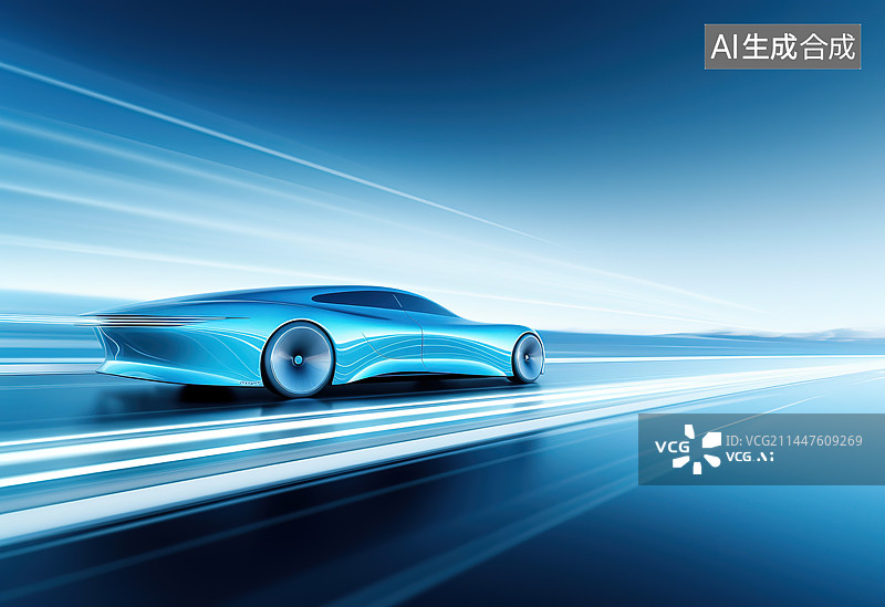 【AI数字艺术】蓝色背景下的汽车特写镜头图片素材