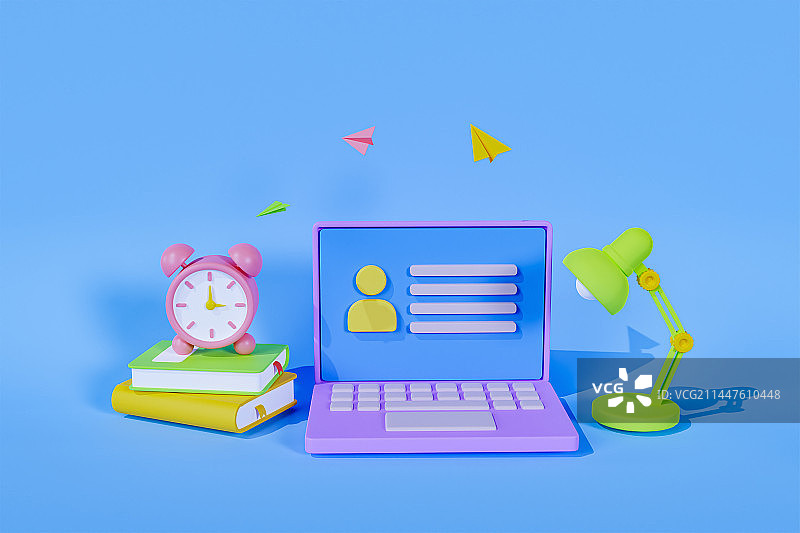 3D立体开学季工作办公文具电及台灯插画图片素材