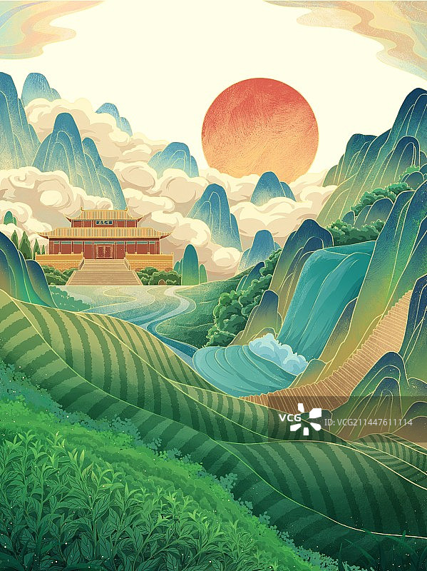 国潮插画茶叶插画图片素材