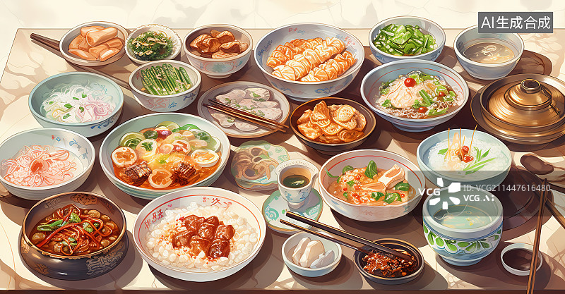 【AI数字艺术】餐桌上食物的高角度视图图片素材