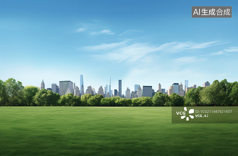 【AI数字艺术】城市天际线与公园绿地图片素材